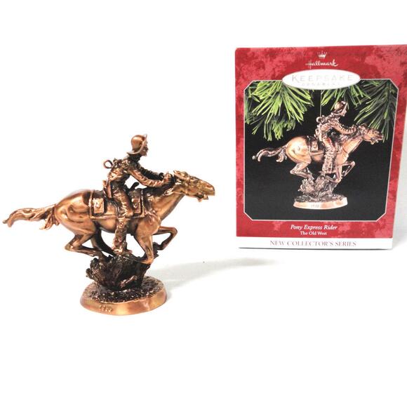 NEW Hallmark Copper PONY EXPRESS RIDER CHRISTMAS ORNAMENT Horse Running Cowboy - Picture 1 of 11